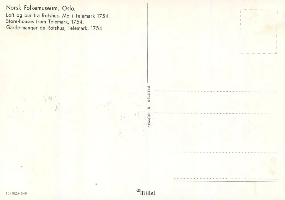 लकड़ी के घर — रॉफशस, टेलेमार्क, 1754 — मिलेट, श्रृंखला 139/025-649 - पीछे