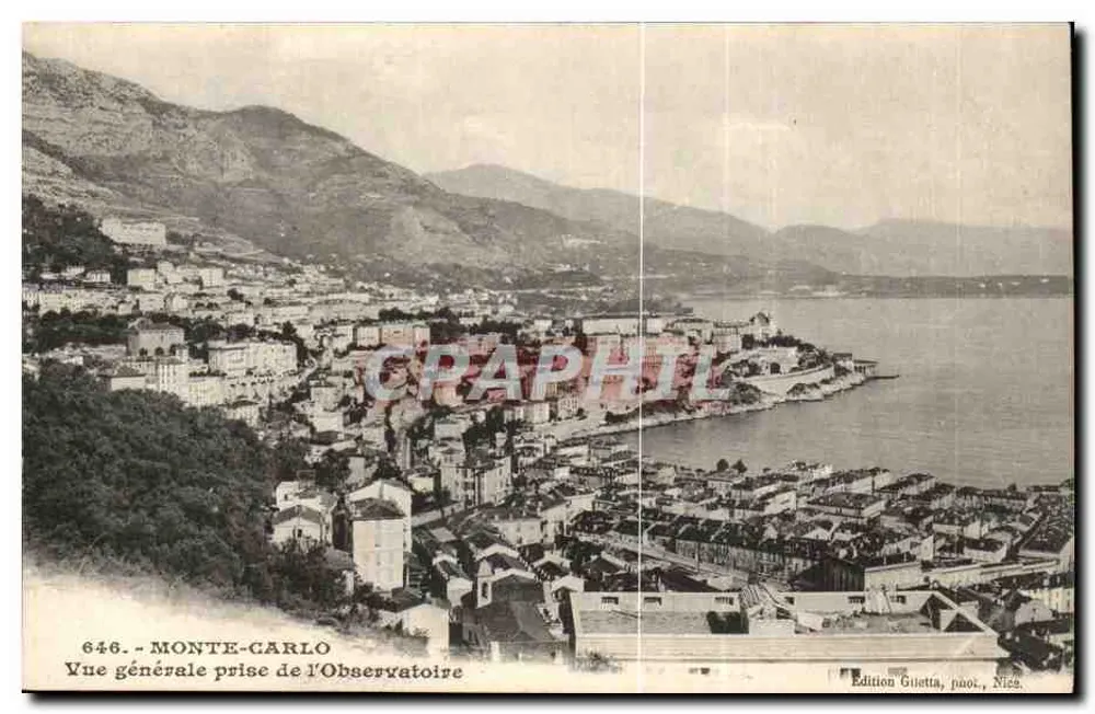 Monte-Carlo — Vue générale prise de l'Observatoire — Édition Guetta, Nîmes, n° 646 - Recto