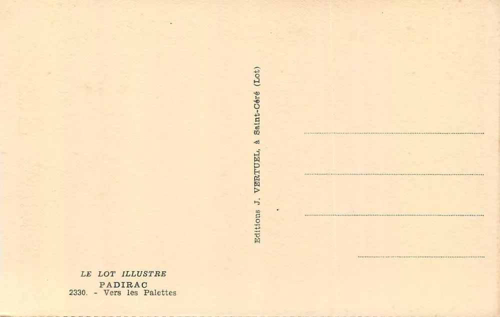 Grutas de Padirac — Em direção às Palettes — Edições J. Vertuel, Padirac (Lot) - Verso