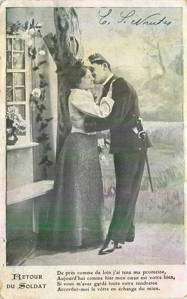 Retour du Soldat — scène d'amour — éditeur S. L. Vautres - Recto