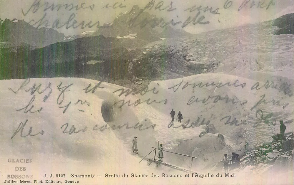 Glacier des Bossons und die Aiguille du Midi — Chamonix — Jullien frères, Fotografen-Verleger, Genf, Nr. J.J. 8127 - Vorderseite