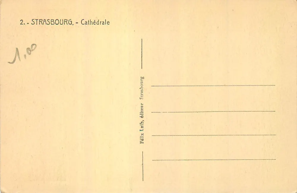 Strasbourg — Catedral — Félix Lüib, editor Strasbourg, n°2 - Verso