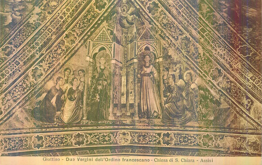 Zwei Jungfrauen des Franziskanerordens — Fresko von Giotto — Kirche S. Chiara — Assisi - Vorderseite
