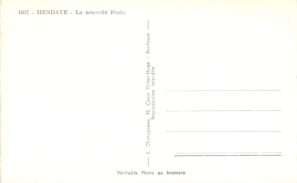 Hendaye - A nova Poste — L. Chatatgneau, Bordeaux - Verso