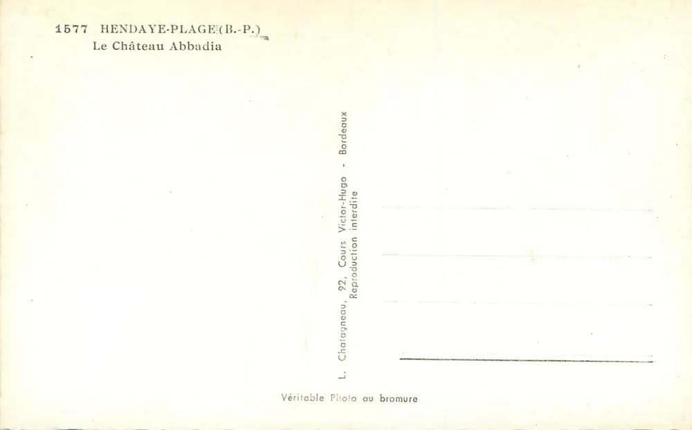 Castelo Abbadia — Hendaye-Plage (B.P.) — L. Chatagnneau, Bordeaux - Verso