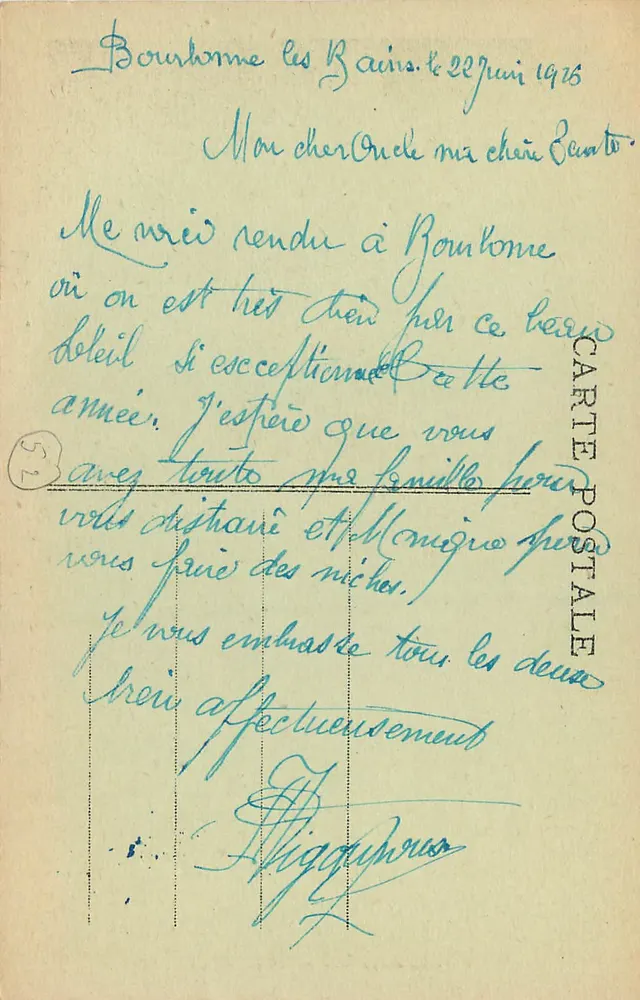 Bourbonne-les-Bains — Vue perspective de l'Établissement et du Parc — Édition L. Louxervis, Bourbonne-les-Bains, n°3 - Verso