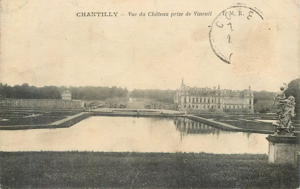 Chantilly — Vista do Castelo tirada de Vineuil — Timinski, 104, Rue Lafayette, Paris - Frente