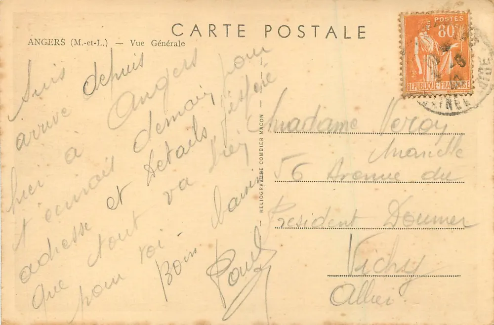 Angers — Vista Geral — Héliogravure Cim - Verso