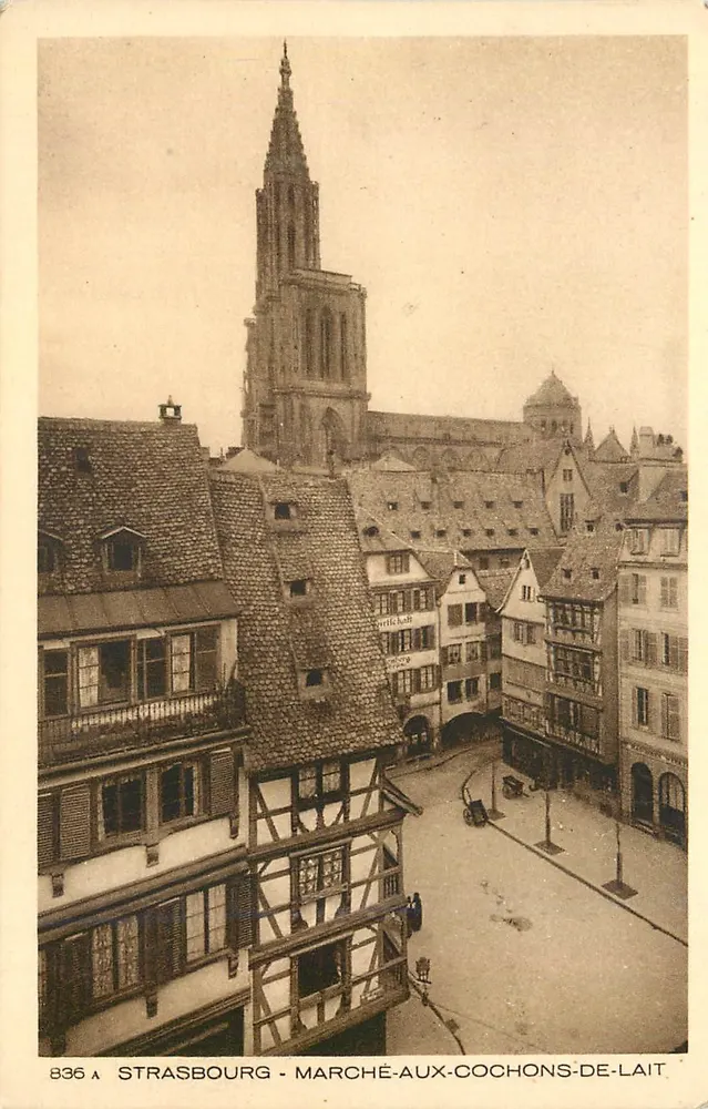 Strasbourg - Mercado de Leitões — editor BRAUN & Cie, Imp. Mulhouse-Dornach, n° de série 836 A - Frente