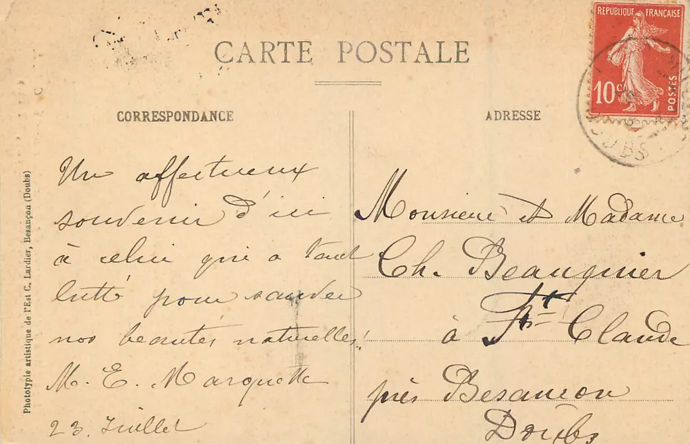 Der Saut du Doubs — Franche-Comté — C.L., E. — n° 910 - Rückseite