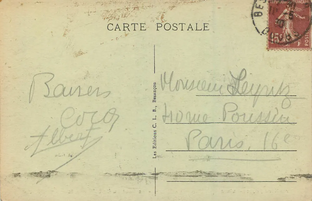 Der Saut du Doubs — Grenze Frankreich-Schweiz — Éditions C. L. B., n° 938 - Rückseite