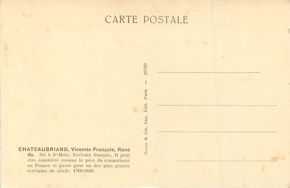 Chateaubriand — Portrait — Braun & Cie, Paris, 18799 - Rückseite