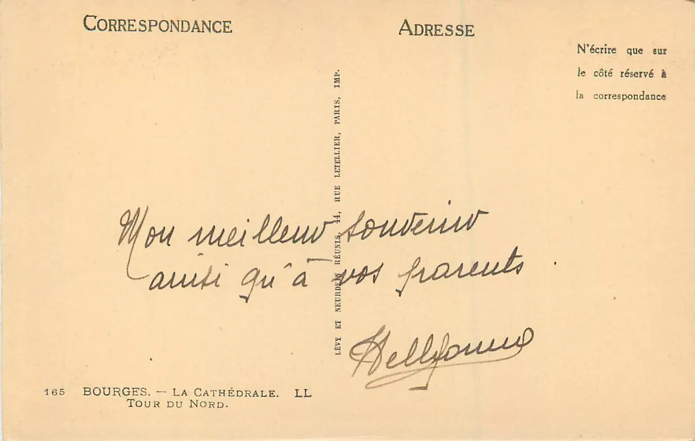 Bourges — La Catedral — Torre del Norte — Editor Levé et Neurdein, París - Reverso