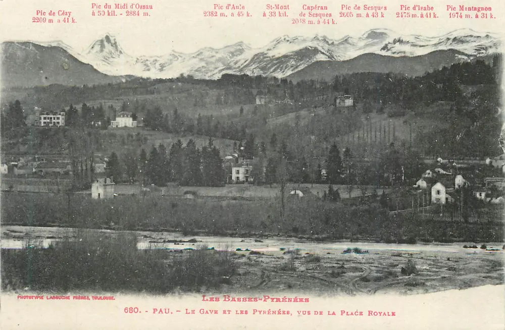 Die Basses-Pyrénées, gesehen von der Place Royale — Pau — Phototype Labouche, Toulouse, n° 680 - Vorderseite