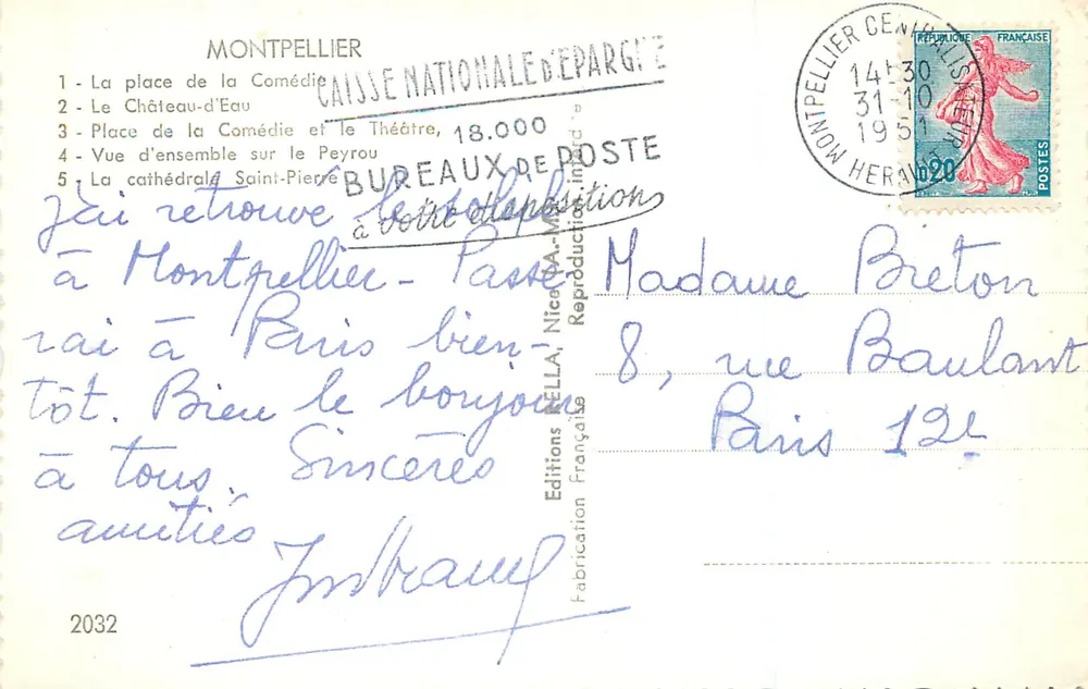 Montpellier — Recordações de Montpellier — Éditions Françaises - Verso