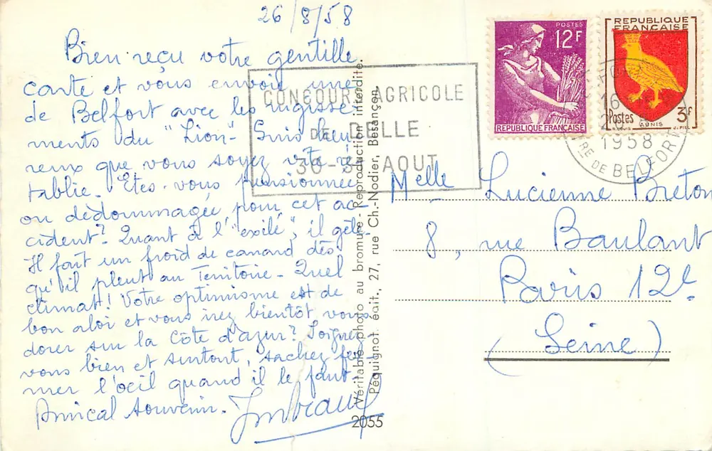 Belfort — Lembrança aos Defensores de Belfort 1870-71 — B.F. Editor - Verso