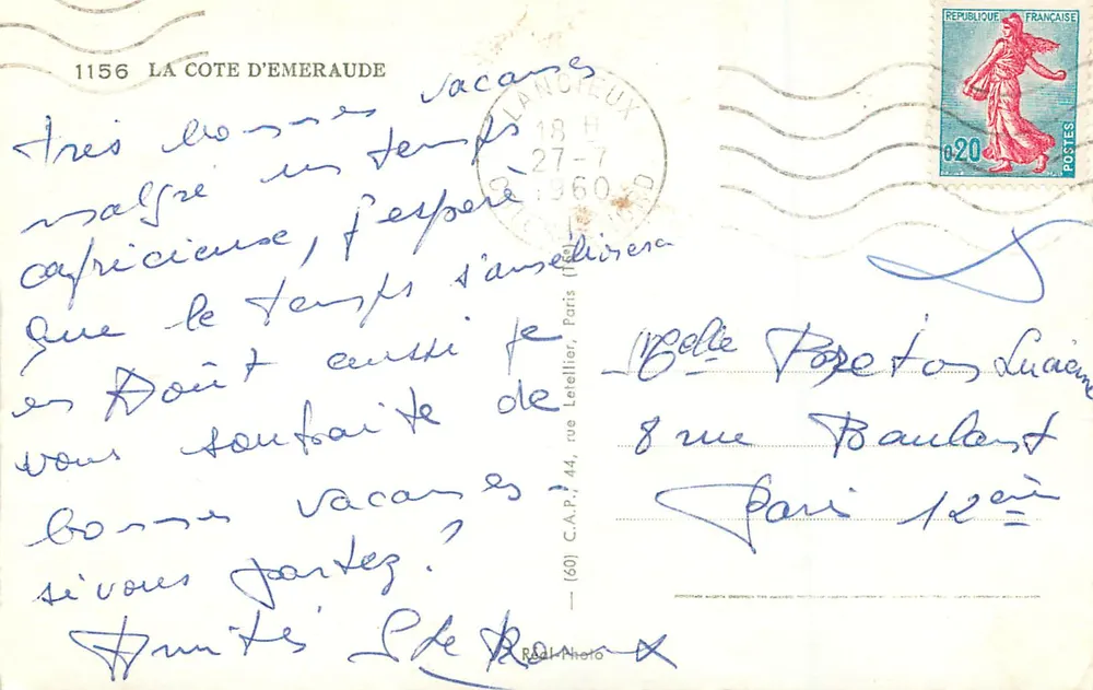 Côte d'Émeraude — Küstenorte der Bretagne — R.A.D.I. Photo, Nr. 1156 - Rückseite