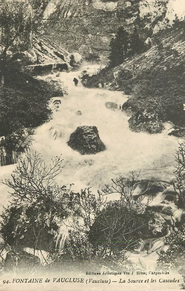 Fontaine de Vaucluse — La Source et les Cascades — Editions Artistiques Yve J. Brun, Carpentras - Recto