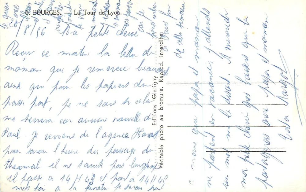 Bourges — Torre de Lyon — Edições Glatigny, n°6 - Verso