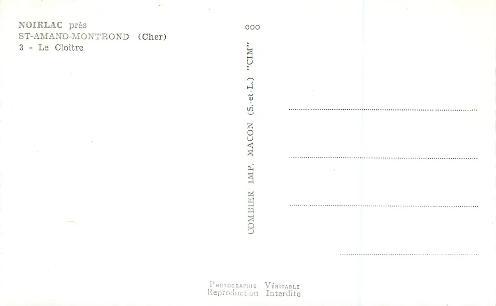 Noirlac perto de St-Amand-Montrond (Cher) — O Claustro — IMP. MACON (S.-et-L.) - Verso