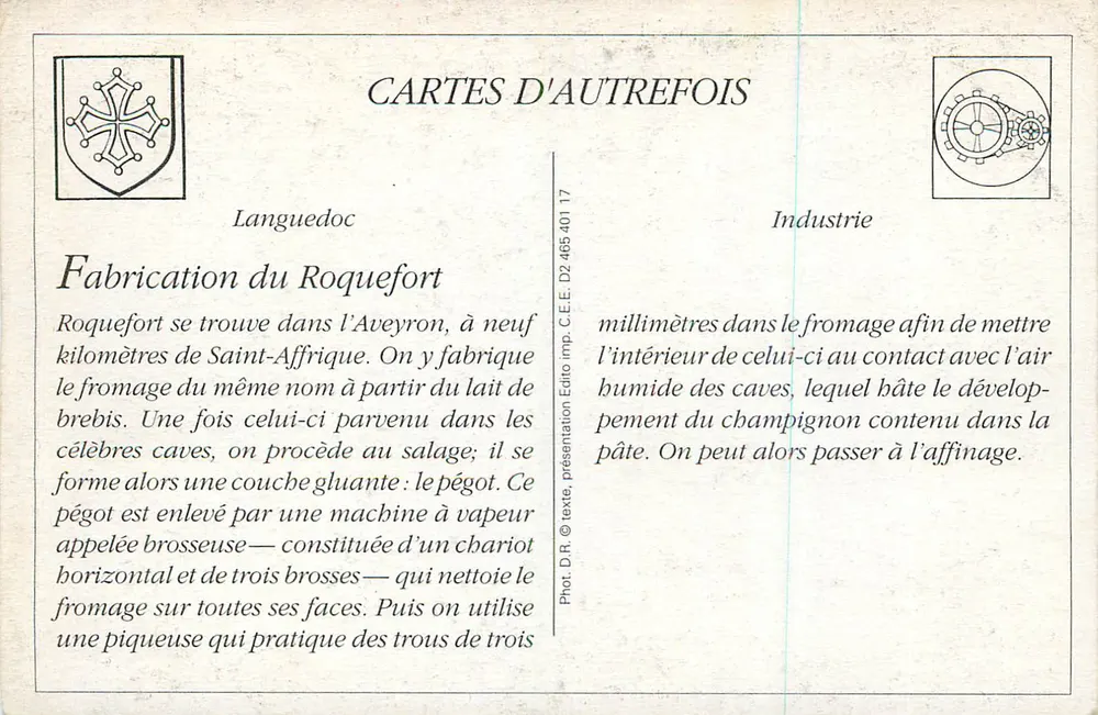 Roquefort (Aveyron) — Käsefabrik — Soc. anon. des Caves et des Prod. régnis Piqueuses et Brosseses - Rückseite