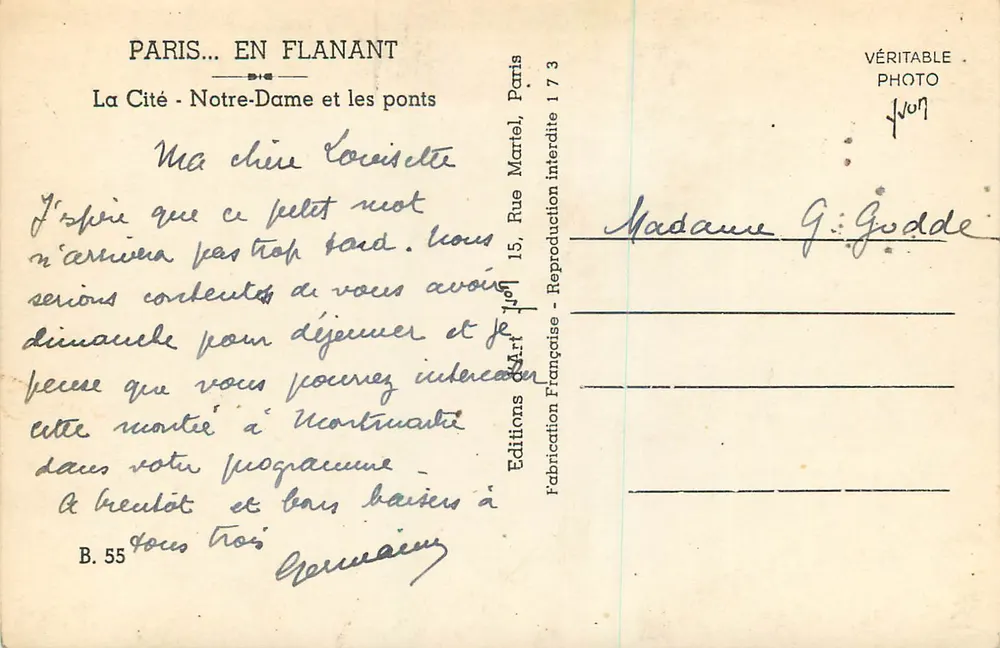 Paris — La Cité - Notre-Dame et les ponts — Éditions Martel, B. 55 - Verso