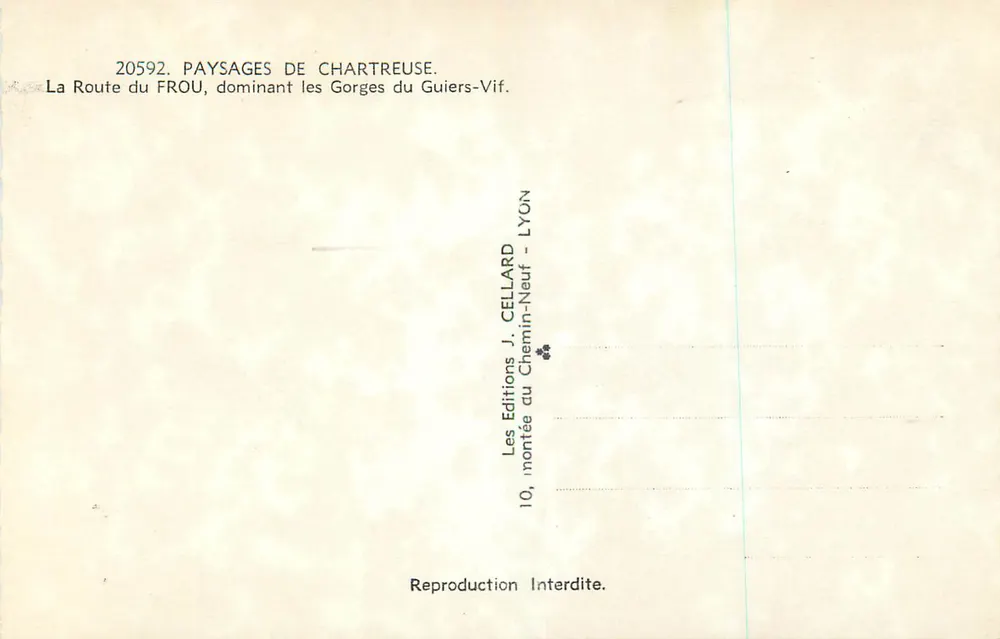 Route du Frou, überblickend über die Gorges du Guiers-Vif — Landschaften der Chartreuse — Editions J. Cellard - Rückseite