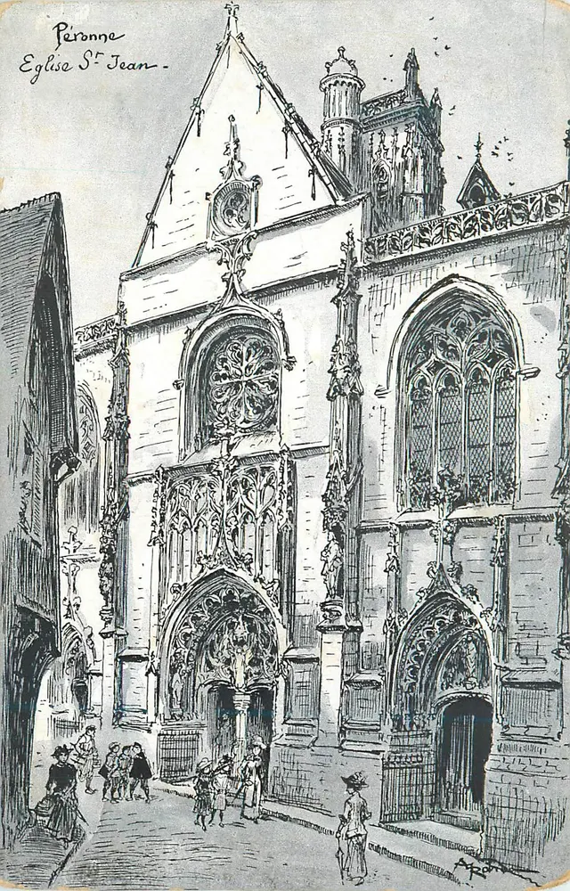 Péronne — Église Saint-Jean — gravure signée A. P. R. - Front