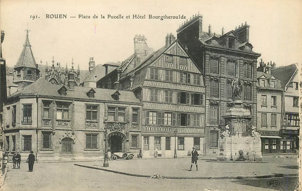 Rouen — Place de la Pucelle et Hôtel Bourgtheroulde — Éditeur non identifié, n° de série 191 - Recto