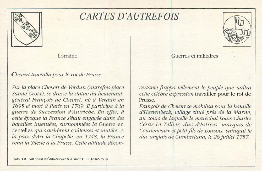 Verdun — Estátua de Chevert — Imp.-lib. Martin-Colardelle, Verdun - Verso