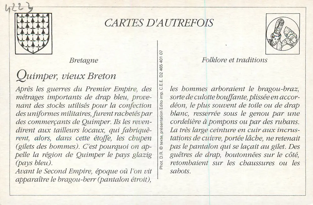 Quimper — Velho Bretão — Cartas de outrora - Verso