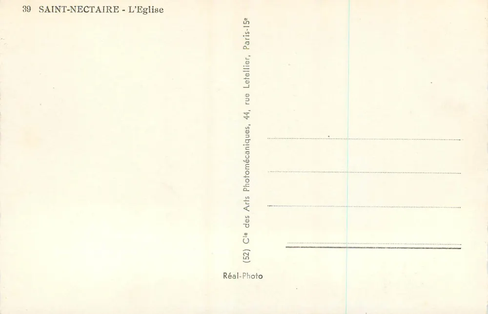 Saint-Nectaire - A Igreja — editor Réal-Photo, n°39 - Verso