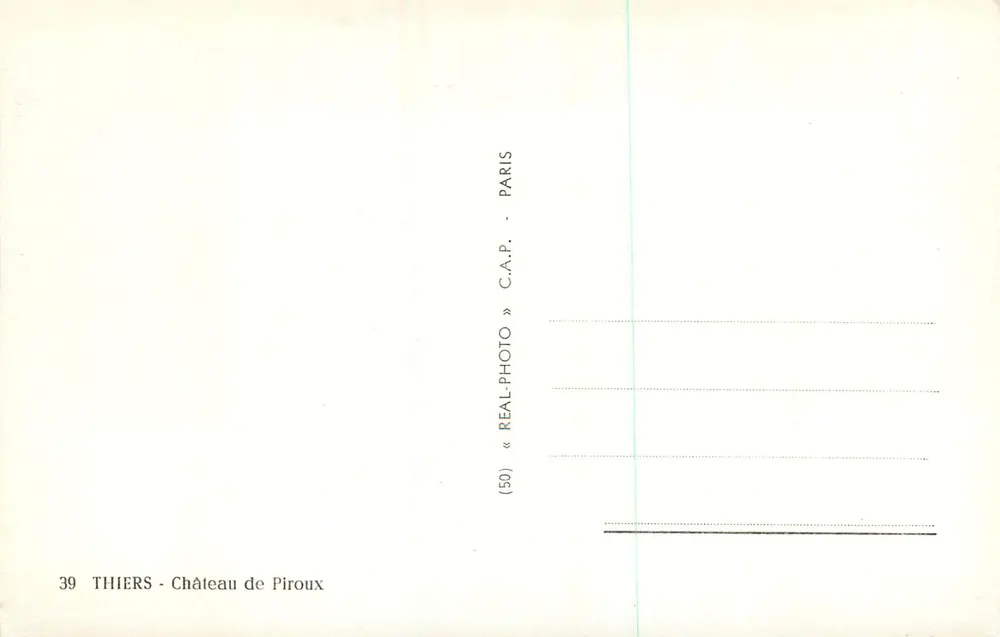 Thiers - Castelo de Piroux — editor C.A.P. n°39 - Verso