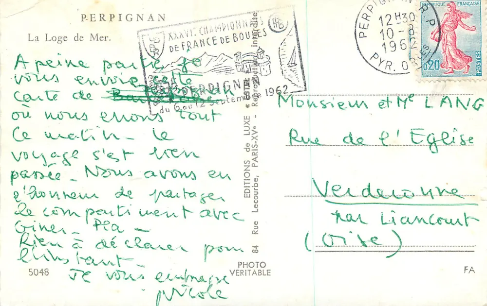 Praça da Loge de Mer em Perpignã — editor G. Etel, n° 5048 - Verso