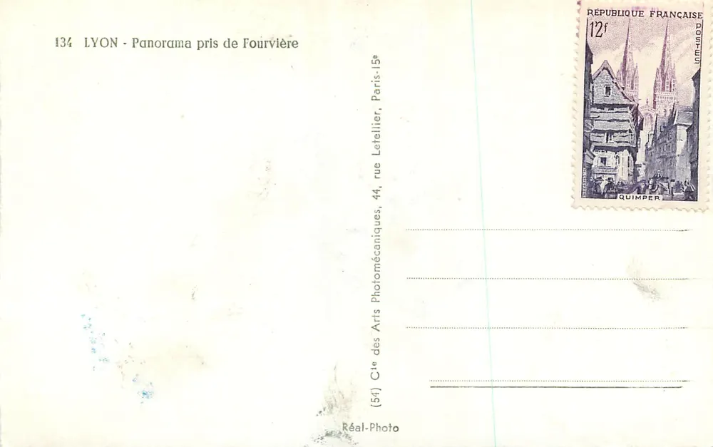 LYON - Panorama tirado de Fourvière — editor Letellier, Paris - Verso