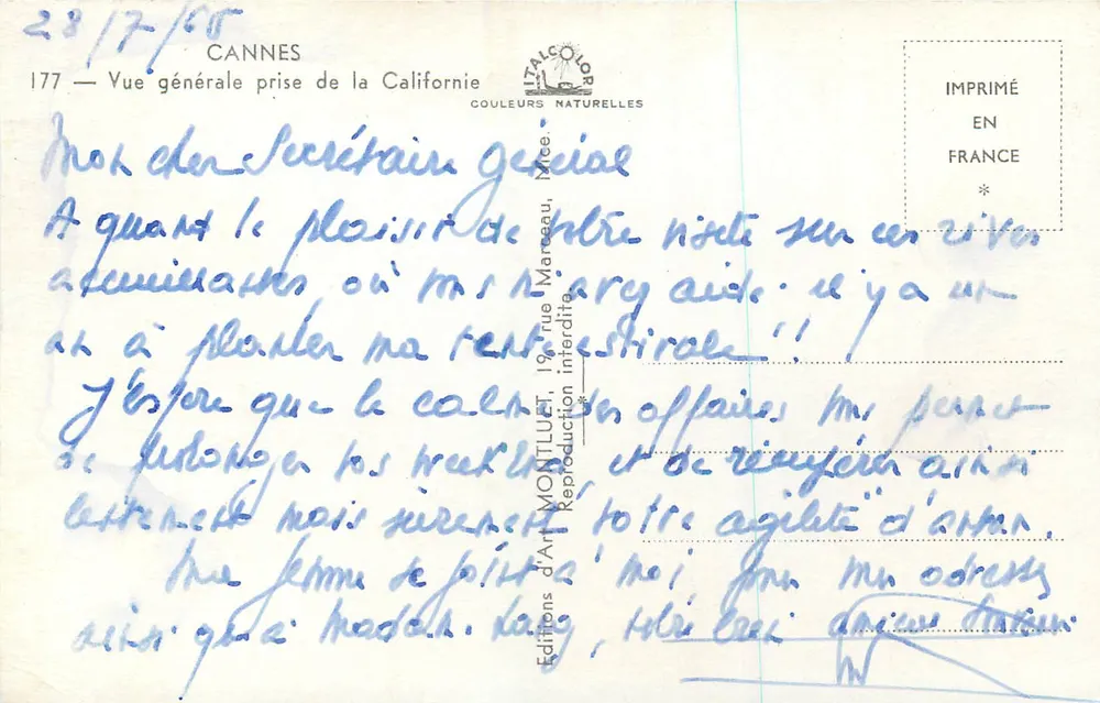 Cannes — Vue générale prise de la Californie — Éditions d'Art Montluc, n°177 - Verso