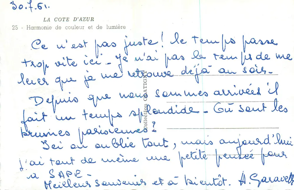 La Côte d'Azur — Harmonie de couleur et de lumière — Collection Coatingny - Verso