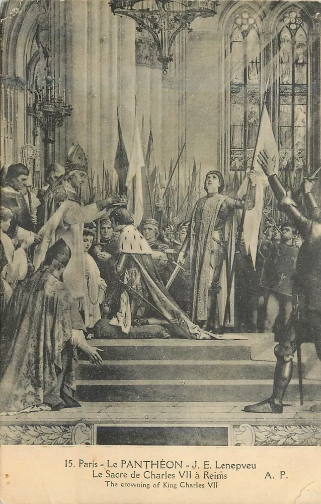 Die Krönung von Karl VII. in Reims — historische Szene — J. E. Lenepevu, Verleger A.P. (Nr. 15) - Vorderseite