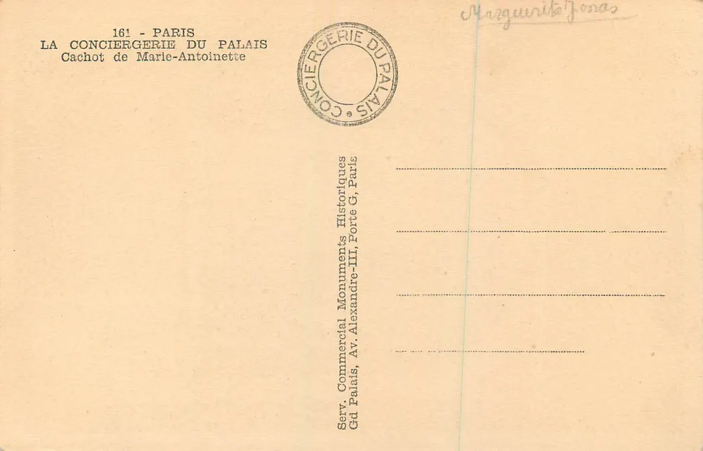 Zelle von Marie-Antoinette — Conciergerie des Palastes — Historische Editionen - Rückseite