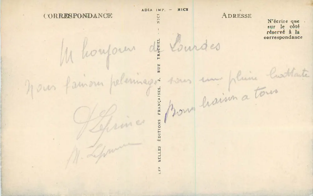 Lourdes — A Basílica — Edições Adia, Nice, n° 2619 - Verso
