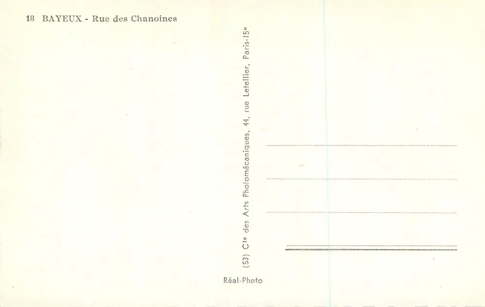 Bayeux — Rue des Chanoines — Cie des Arts Photomécaniques, Paris-15e - Verso