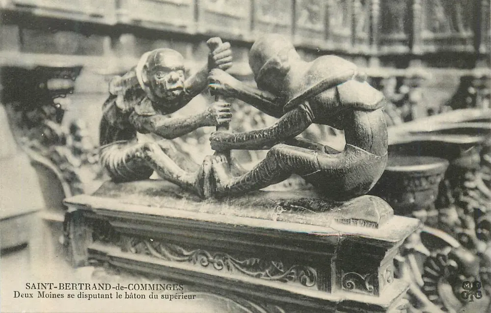Saint-Bertrand-de-Comminges — Zwei Mönche, die um den Stock des Oberen streiten — M.T. CTE - Vorderseite