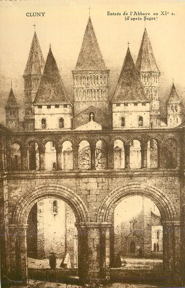 Cluny — Entrée de l'Abbaye au XIe s. — (d'après Sagot') - Recto