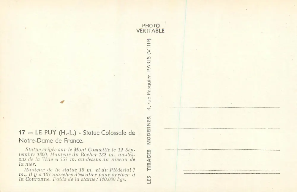 Notre-Dame de France — Mont Cornelle — Verlag Pasquier, Paris - Rückseite
