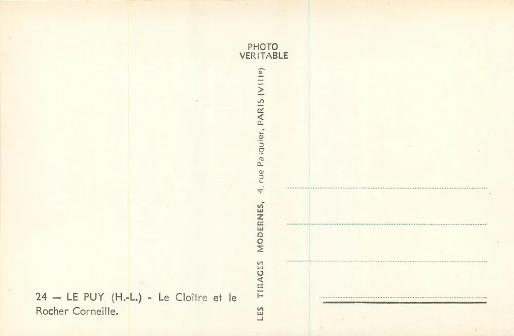 O Cloître e o Rocher Corneille — Le Puy (H.-L.) — Photo Tirages Modernes - Verso