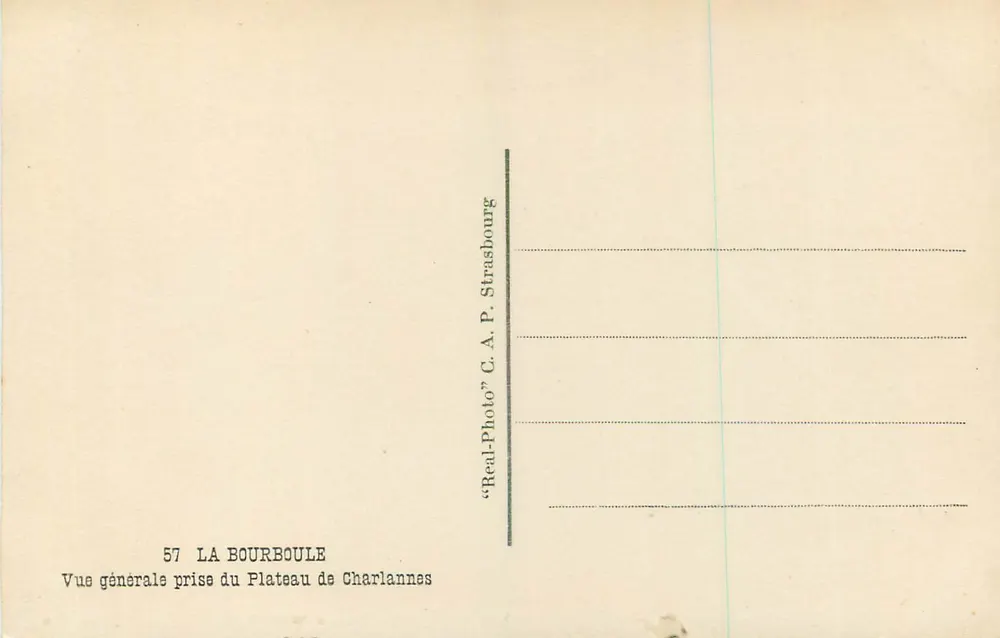 La Bourboule — Vue générale prise du Plateau de Charlannnes — C.A.A. (éditeur) - Verso