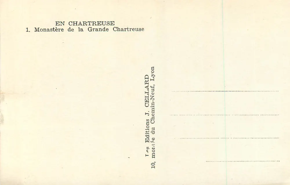 Chartreuse — Mosteiro da Grande Chartreuse — Edições J. Cellard, Lyon - Verso