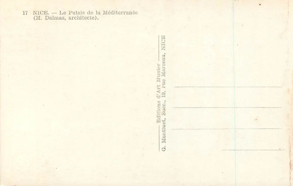 Nice — O Palácio da Mediterraña — (M. Dalmas, arquiteto) - Verso