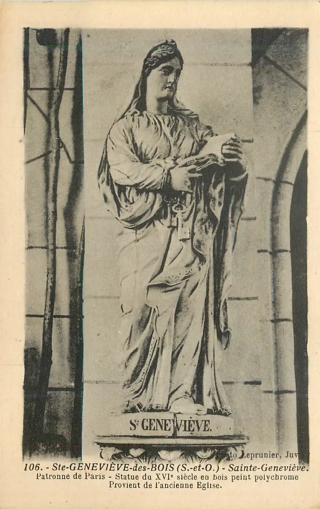 Ste-Geneviève - 16. Jahrhundert, farbenreiche Holzstatue - Verleger Leprunier, Juv - Vorderseite
