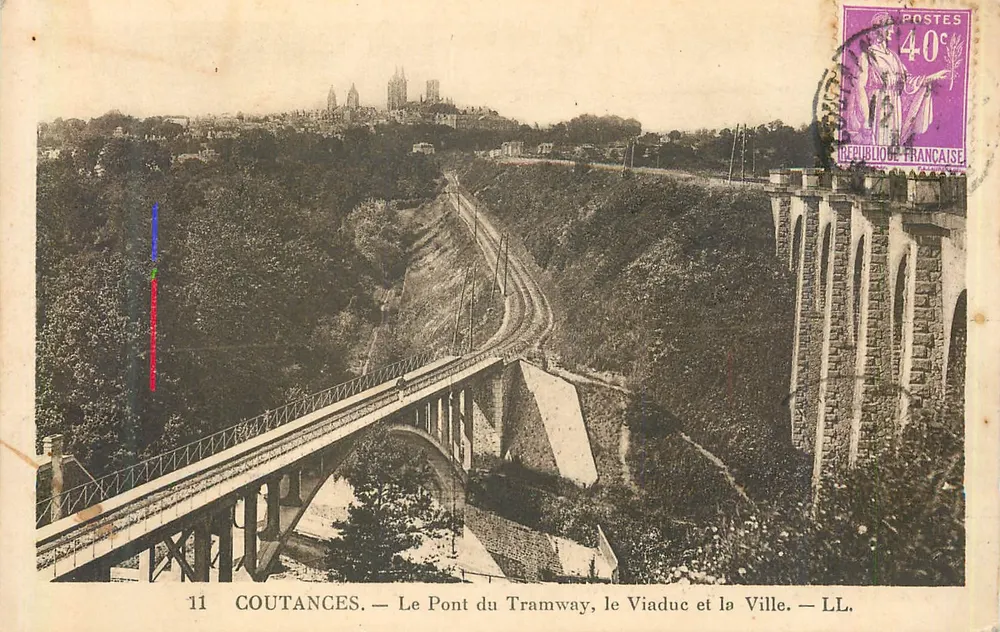 Coutances — Die Tramway-Brücke, der Viadukt und die Stadt — LL. - Vorderseite